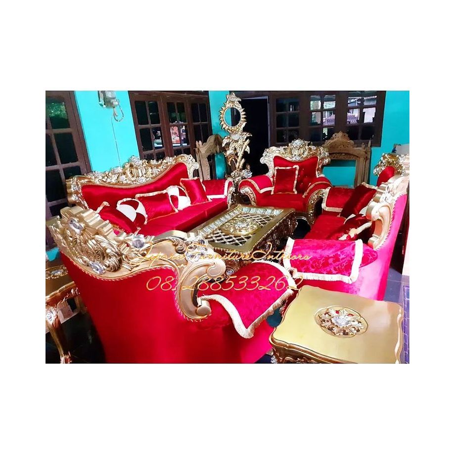 Kursi Tamu Jati Ukir Jepara Mewah 3211+3 Meja Sofa Ukir Jepara Model Terbaru 2025