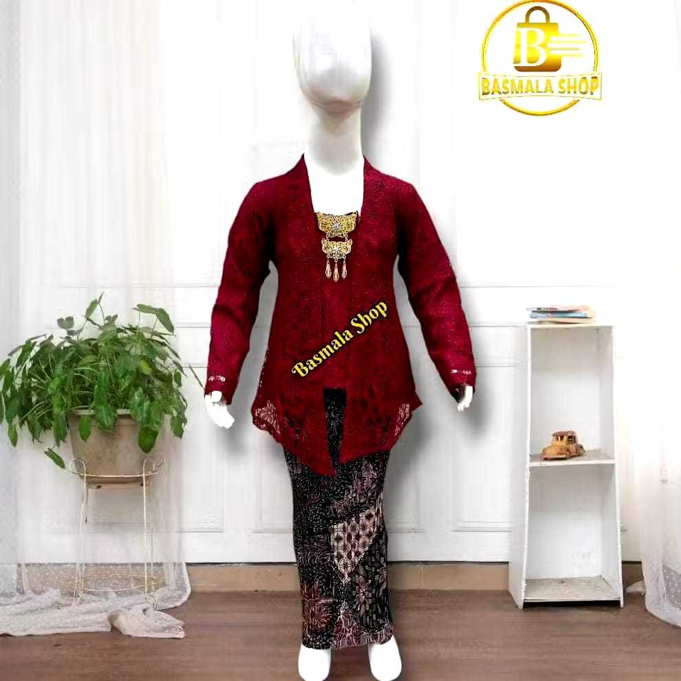 Stelan Kebaya Brokat Anak Kutu Baru Kebaya Modern untuk Usia 4–12 Tahun