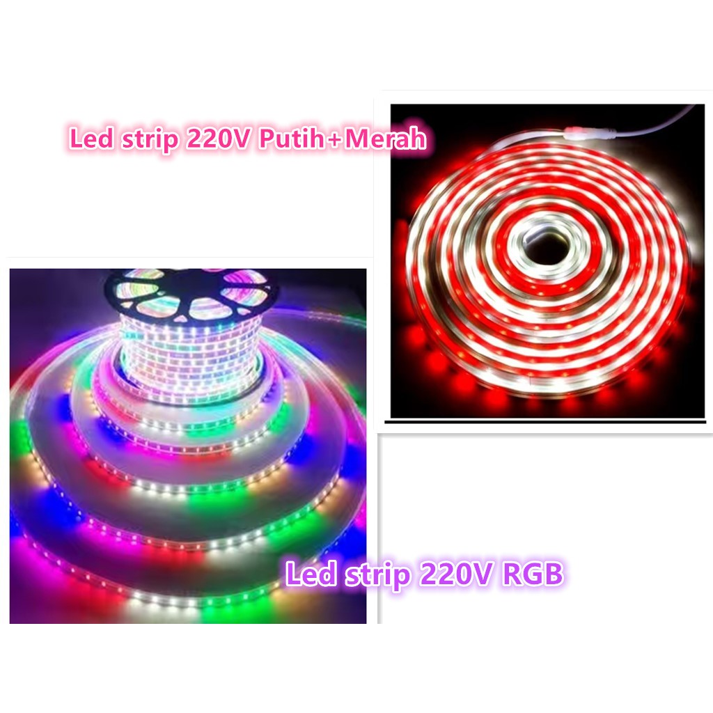 PAKET Lampu LED STRIP SELANG 2835 220v  RGB/ LED STRIP 2835 RGB Running Satu Set Tinggal Colok