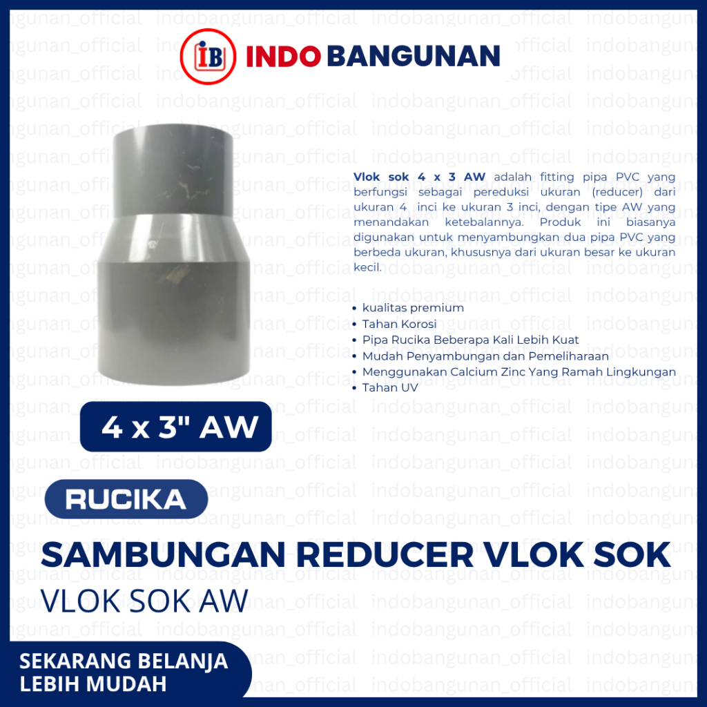 Reducer Sok / Vlok Sok 4" X 3" PVC Rucika AW