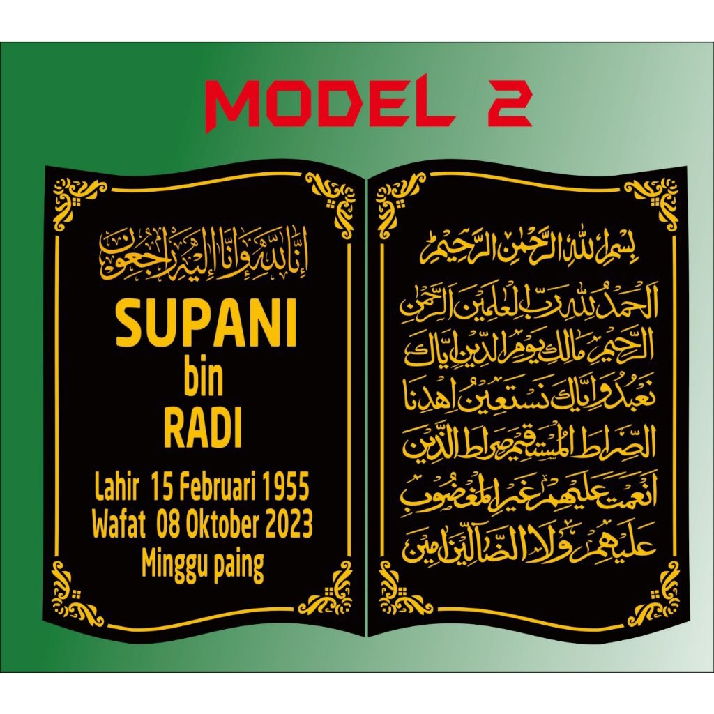 

cutting stiker mal prasasti nama batu nisan/ makam model buku terbuka