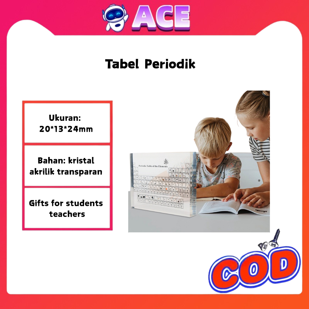 

[ACE] Ntuk Unsur Kimia Mengajar 83butir Periodic Table Ornamen Meja Periodik Kristal Akrilik Transparan Ornamen Teknologi Pajangan Frame(200mm Besar))
