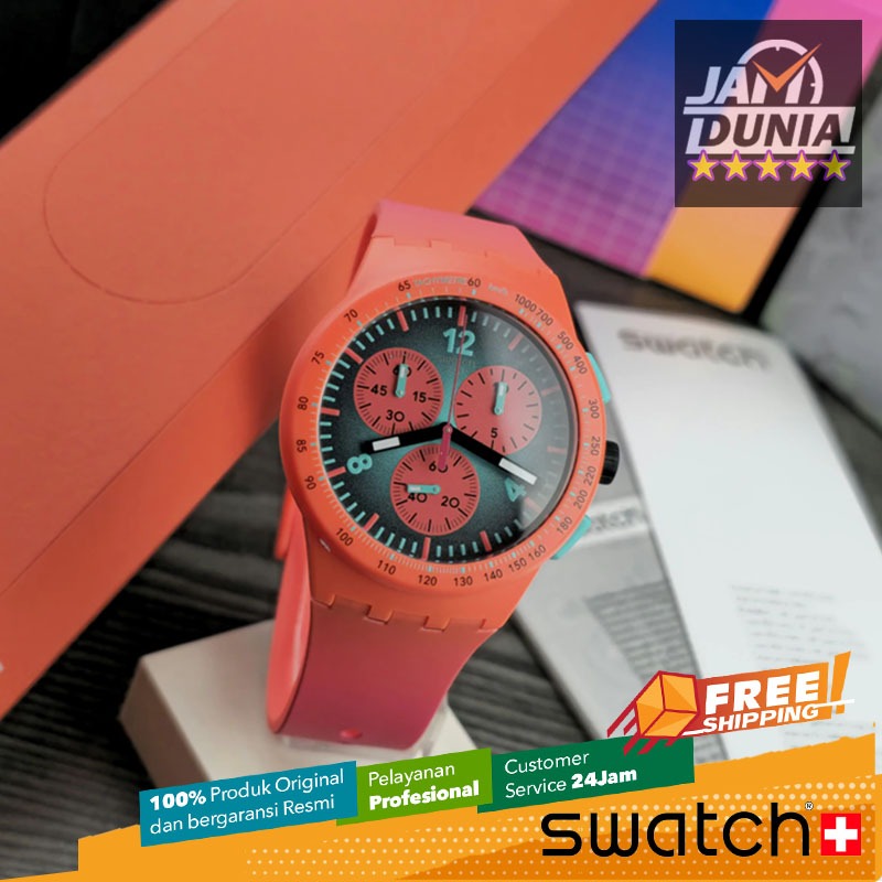 JAM TANGAN PRIA WANITA SWATCH ORIGINAL RESIN RED CHRONOGRAPH SWATCH SUSP100 SWATCH SUSP 100 JAM UNIS