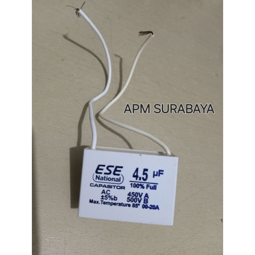 KAPASITOR KOTAK 4,5 UF KABEL PRESS ESE/ KAPASITOR/ KAPASITOR LISTRIK/ KAPASITOR MESIN/ KAPASITOR POM
