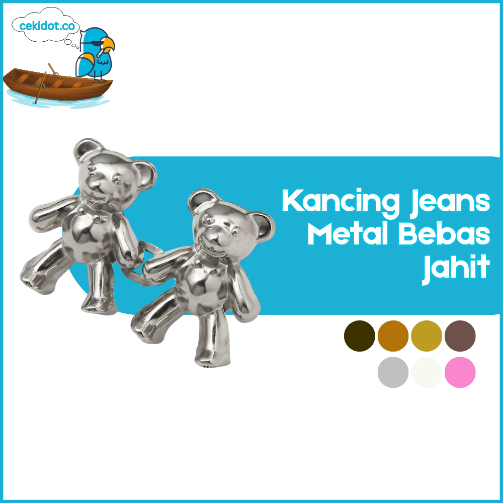 Cekidot Kancing jeans bentuk beruang Bahan Metal Dapat Dilepas Kancing Jeans Metal Bebas Jahit 2Pcs 