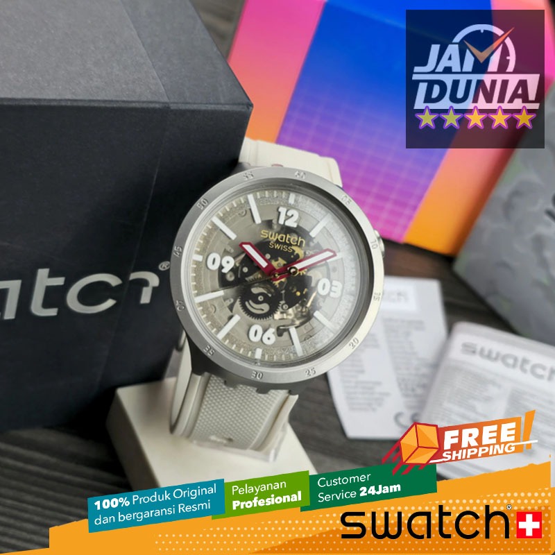 JAM TANGAN PRIA SWATCH ORIGINAL RESIN CREAM GREY BIG BOLD SWATCH SB07S125 SWATCH SB07S 125 JAM PRIA 