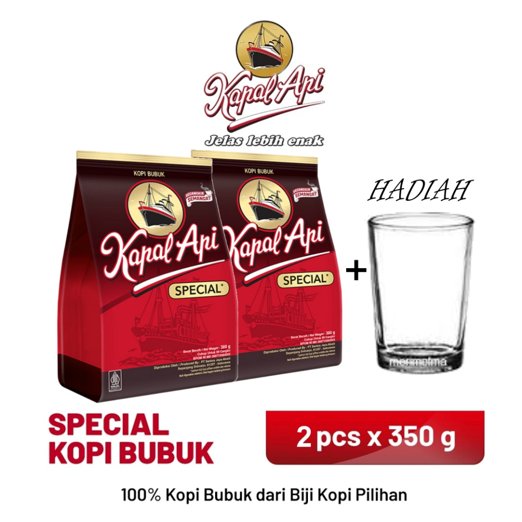 

Kopi Kapal Api Special Merah 2 x 350g + bonus GELAS