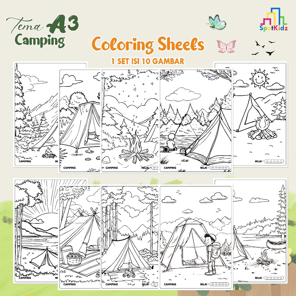 

KERTAS GAMBAR MEWARNAI TEMA CAMPING A3 ISI 10 LEMBAR - COLORING SHEET FOR KIDS READY STOCK