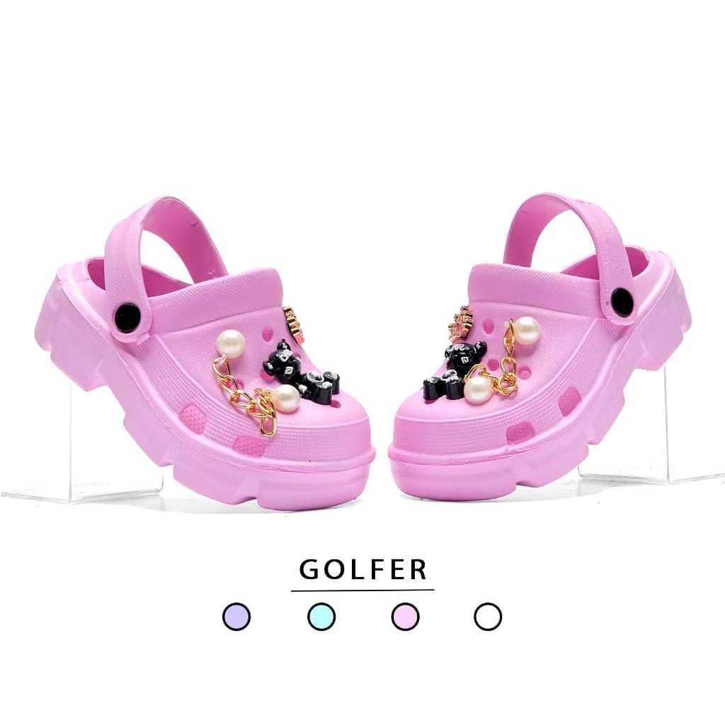 Sendal Slop Anak Bayi Perempuan Sandal Karet Bakpao Tali Belakang dilivivi rantai bear