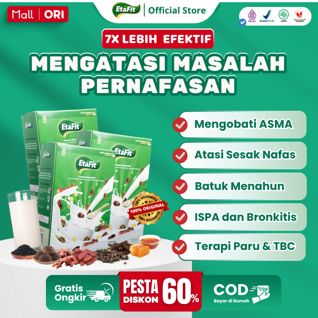 

ETAFIT - Susu Kambing Etawa Bubuk Asli 100% Murni Original - Solusi Masalah Pernafasan - Paket 3 Box