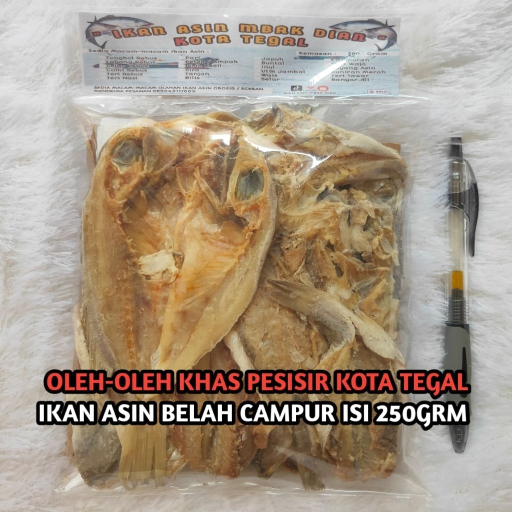 

Oleh-oleh Ikan Asin khas kota tegal BELAH campuran kemasan 250gram murah daging tebal jemur kering