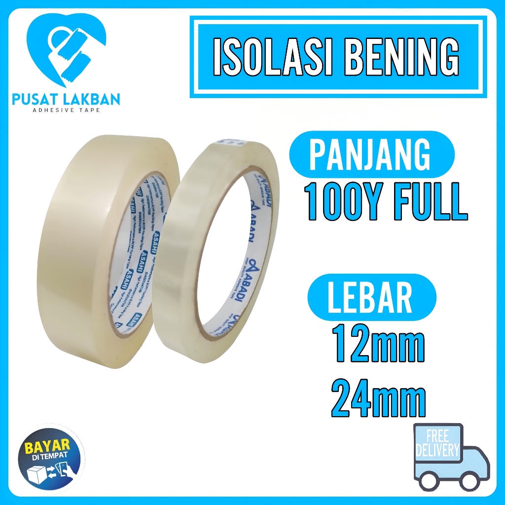 

Isolasi Bening 24mm 100yard 1 Slop Isi 6 Pcs / Lakban / Solatip 12mm / Selotip