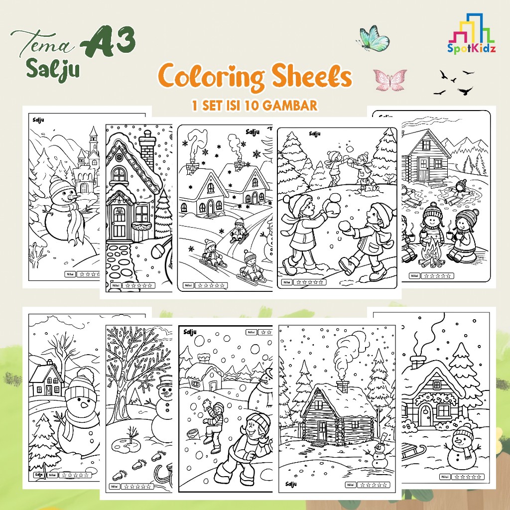 

KERTAS GAMBAR MEWARNAI TEMA SALJU A3 ISI 10 LEMBAR - COLORING SHEET FOR KIDS READY STOCK