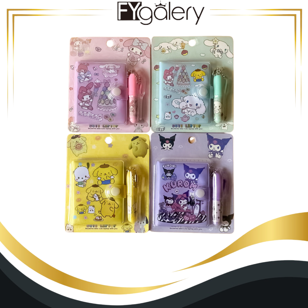 

FYgalery Mini Klip Note Book and Pen / Buku Diary Kancing Sanrio / Cute Mini Note Book 2 in 1 / Set Memo Diary Motif Sanrio Y3434