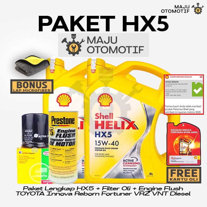 [GRATIS FILTER OLI] PAKET LENGKAP Ganti Oli Mesin Shell Helix HX5 SAE 15W-40 8 Liter Engine Flush AS