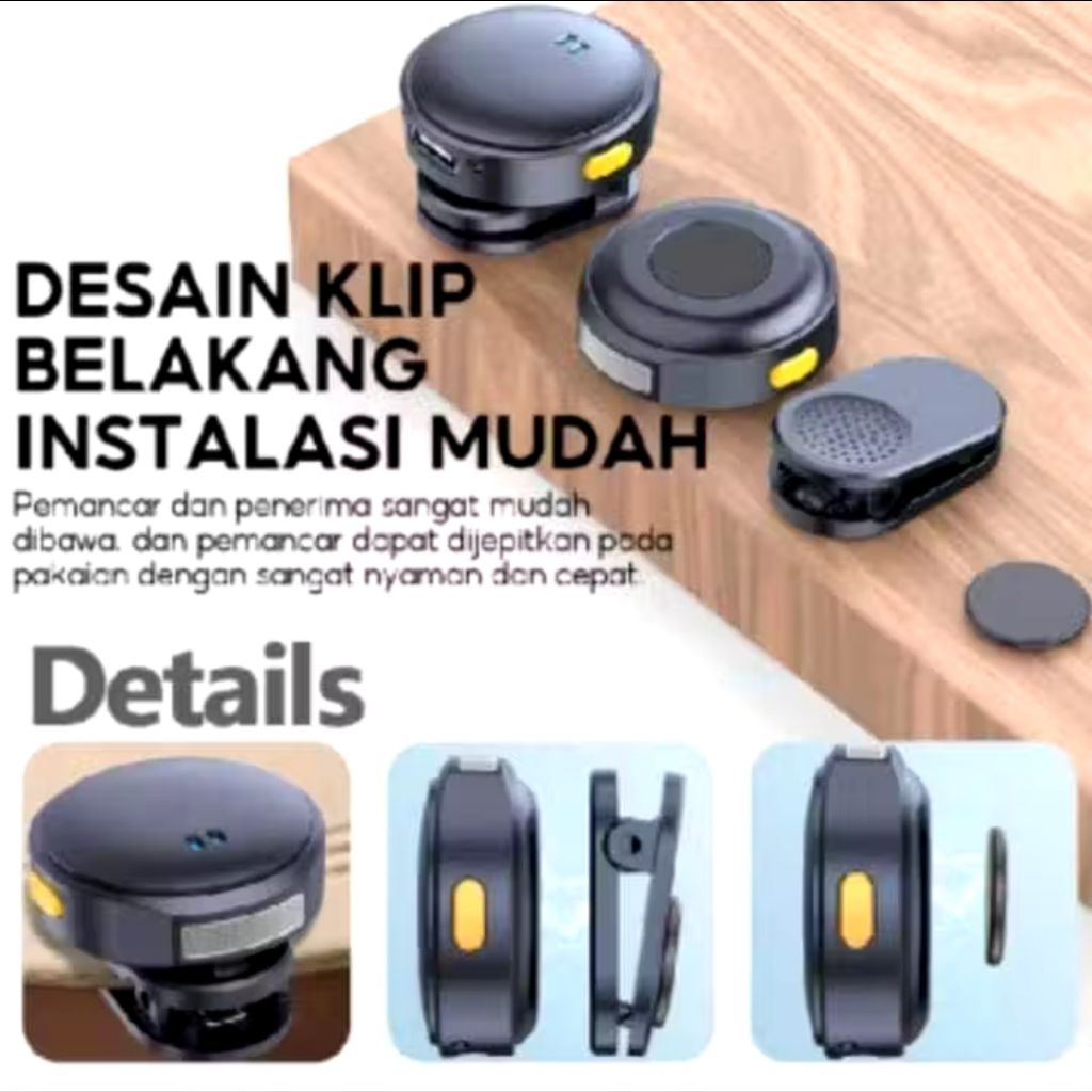 Mic Wireless Magnetic Dual Clip On Original – 2 Mic + 1 Receiver – Untuk Vlog, Podcast, TikTok, YouT
