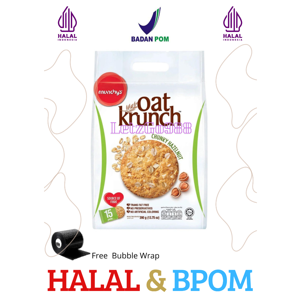 

Munchy's Oat Krunch Chunky Hazelnut 390 Gram isi 15 / Oat Cookies