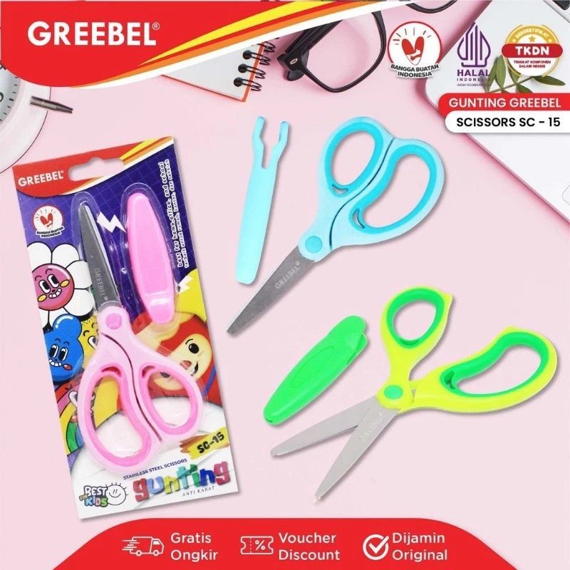 

( 1 BIJI ) GREEBEL SC15 STAINLESS STEEL KIDS SCISSOR WITH CAP GUNTING ANAK BESI UJUNG TUMPUL DENGAN PENUTUP