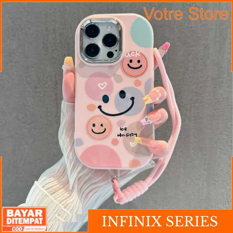 Casing Infinix Hot 40i Smart 8 Pro Softcase Case Hp Happy Smile Pink Tali Manik Premium