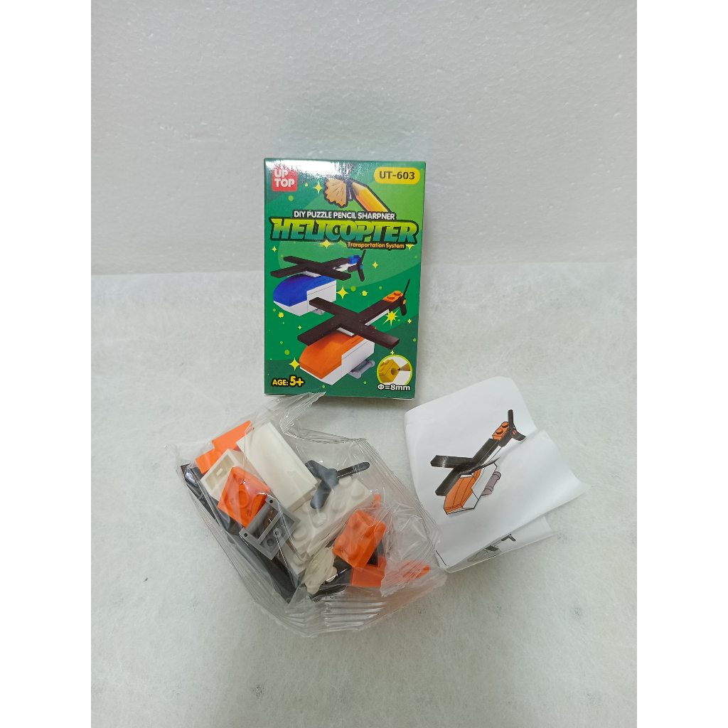 

Rautan Pengserut Sharpner Pencil Pensil DIY Puzzle LEGO Bricks HELICOPTER Transportaion Blue Orange UT-603