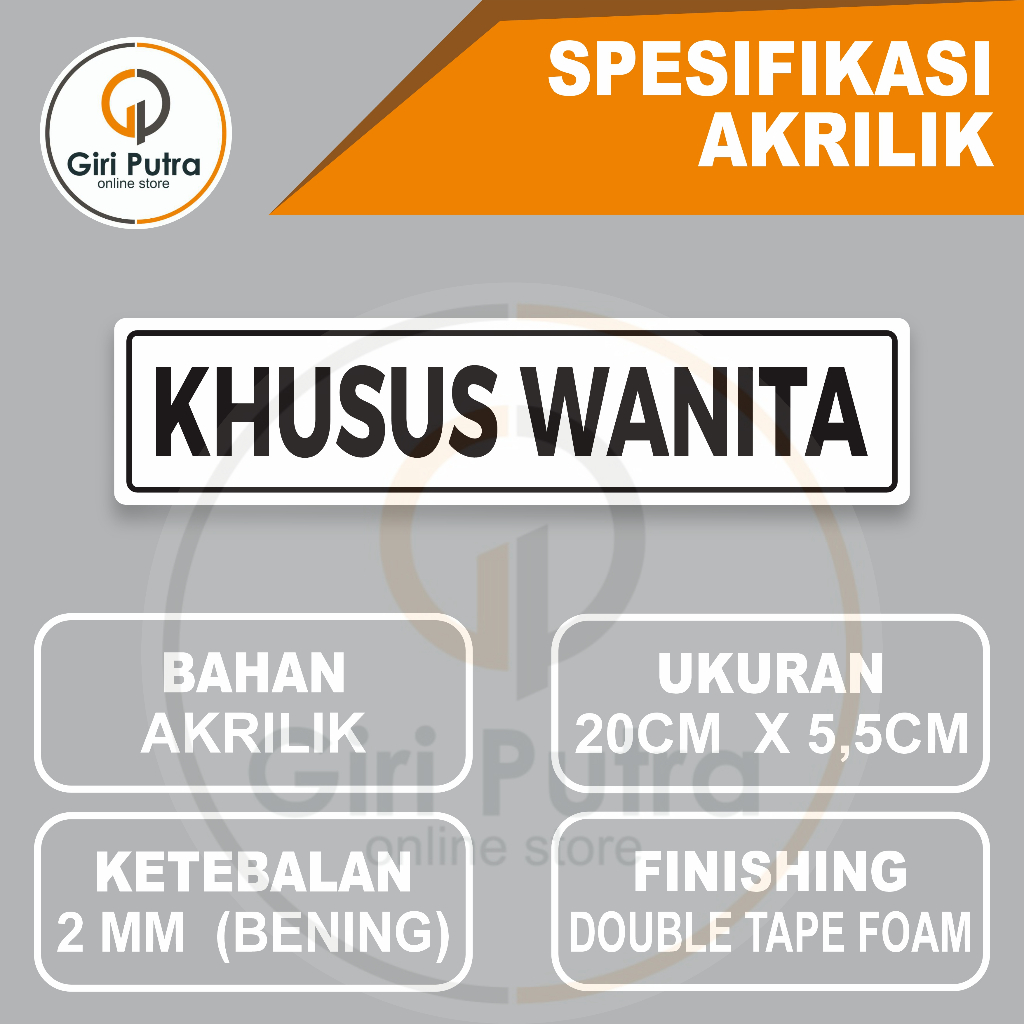Khusus Wanita / Nama ruang dari bahan akrilik
