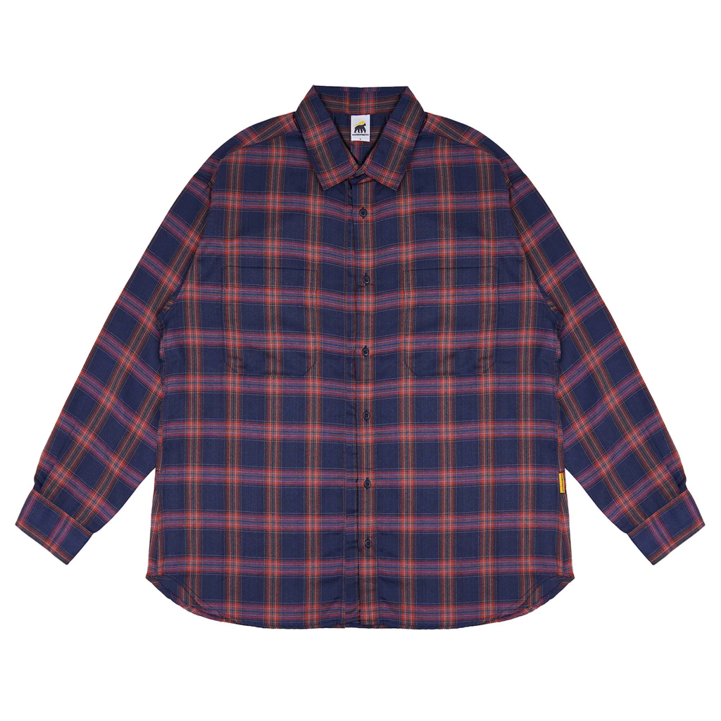 House of Smith BJM Kemeja Flanel Oversize Pria - Double Pocket Oversized Flannel Navy Orange - Flann