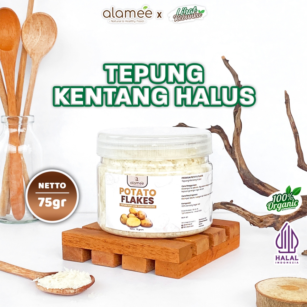 

ALAMEE Tepung Kentang Serpih Potato Flakes Flake Mashed Organik Kasar 75gr LIHAT KEBUNKU