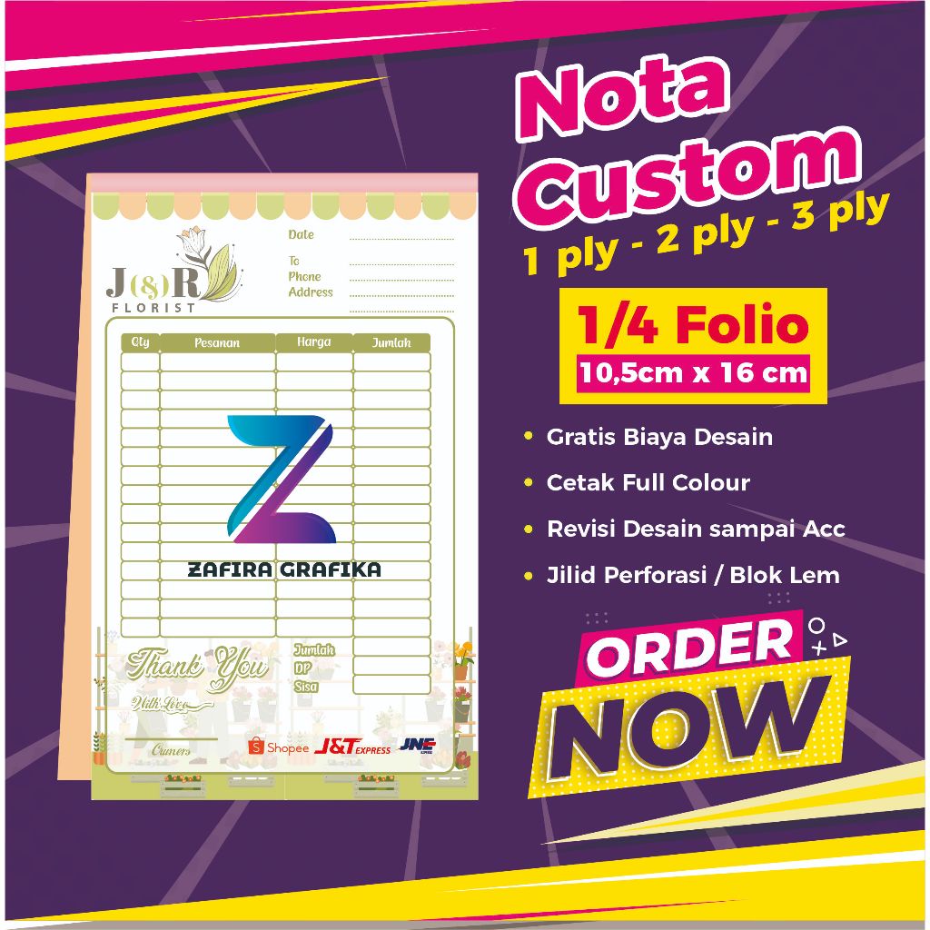 

Nota Satuan, Cetak Nota Custom Satuan per Buku, Desain Bebas, Ukuran 1/4 Folio 2 Ply, Gratis Desain