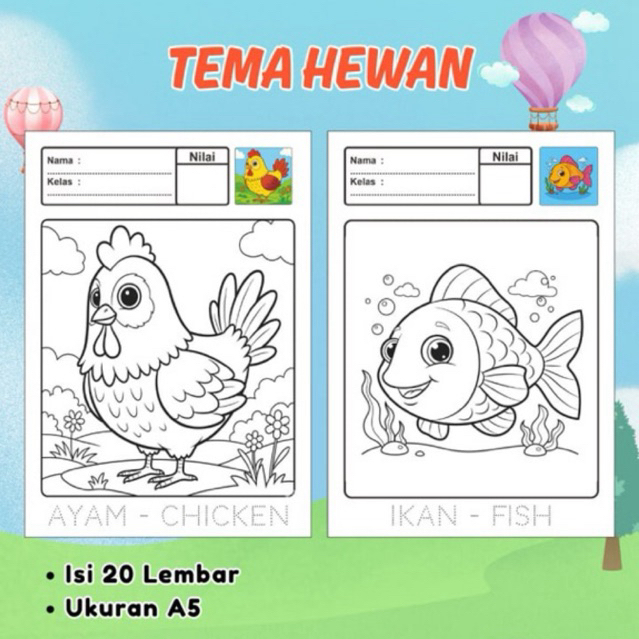 

Lembar Mewarnai Edukatif Tema Hewan – 20 Lembar | Ukuran A5