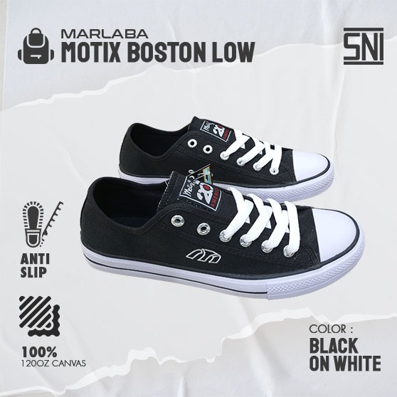 Sepatu Sekolah Anak Laki Laki Perempuan Motix America Adio Hitam Putih Bahan Kanvas Anti Slip Ukuran