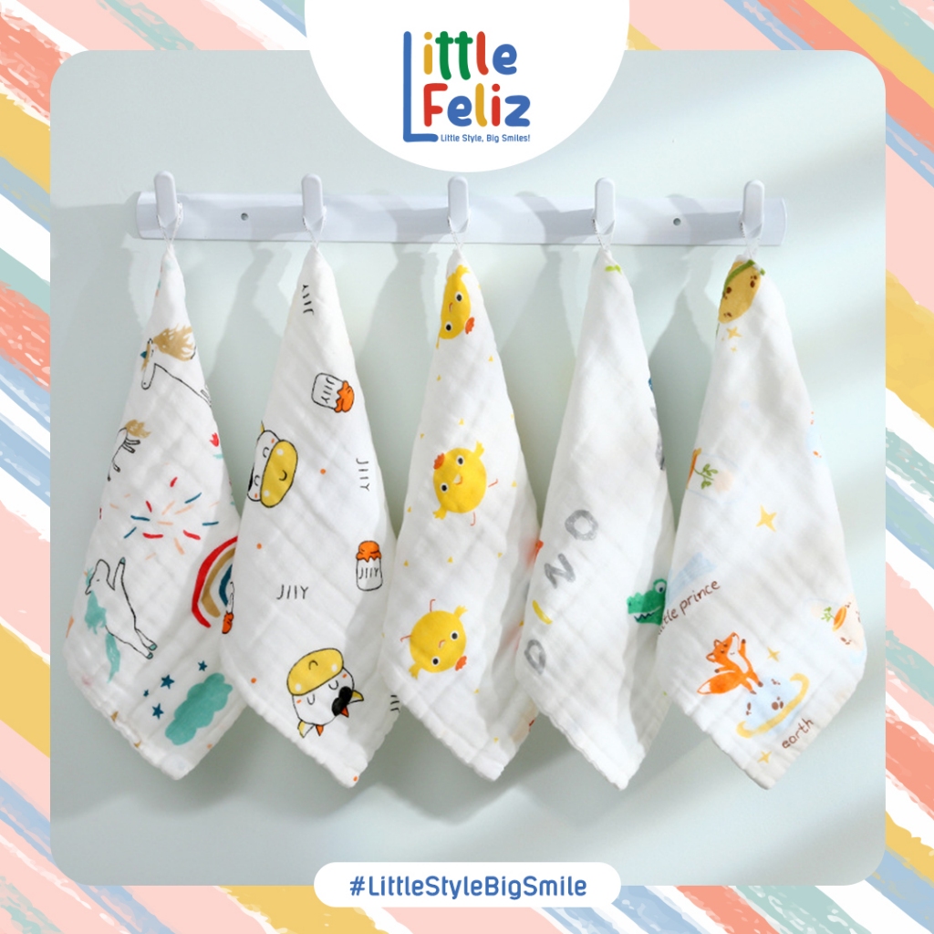 littlefeliz BA119 BIP Sapu tangan katun kasa enam lapis handuk persegi kasa handuk saliva 25 * 25 cm