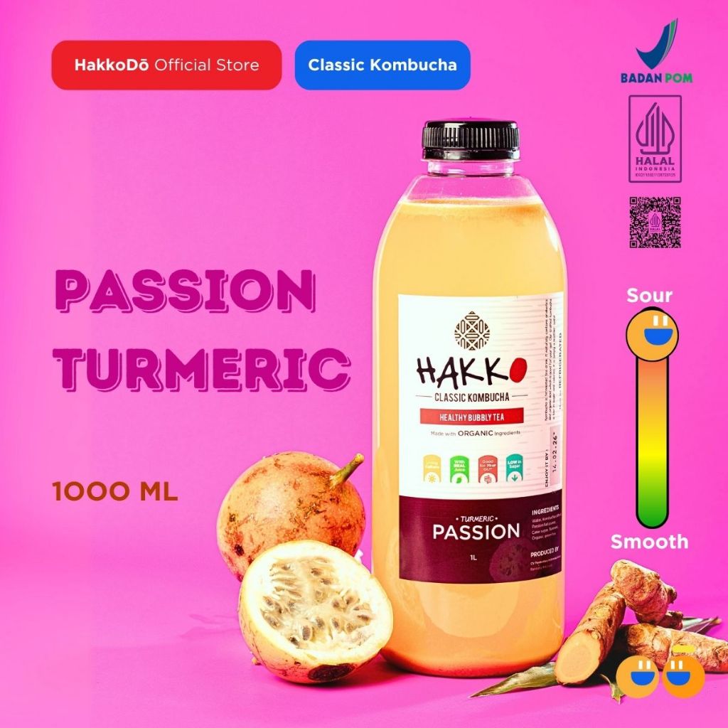 

Hakko Kombucha Passion Turmeric / Markisa Kunyit 1L Healthy Bubbly Tea