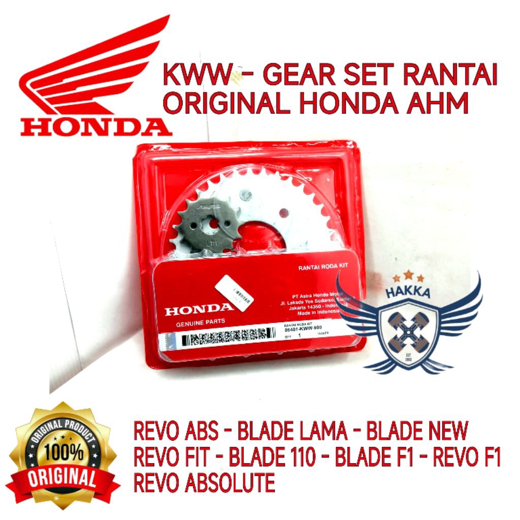 KWW ORIGINAL GEAR SET RANTAI HONDA REVO ABS, GEAR SET RANTAI HONDA BLADE LAMA, GEAR SET RANTAI HONDA