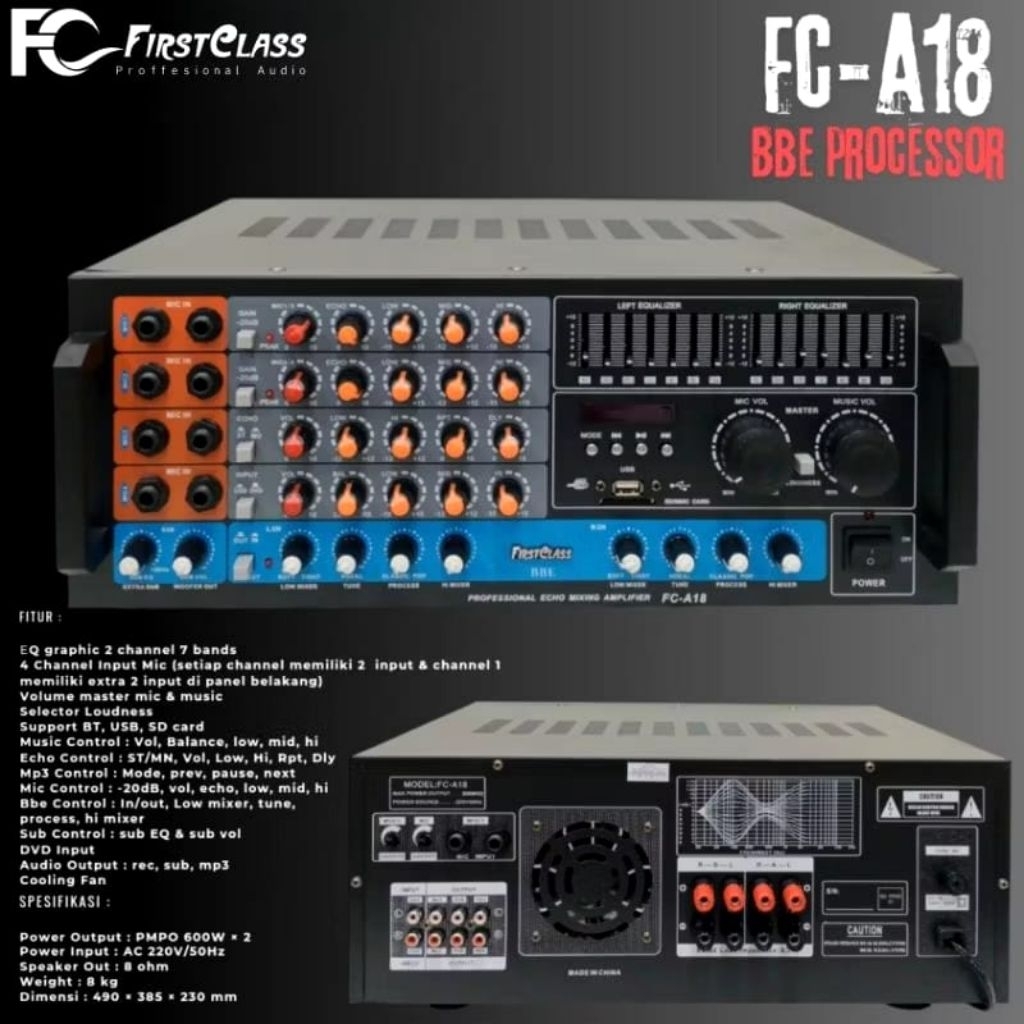 POWER AMPLIFIER FRISTCLASS FC-A18 BBE PROSSESOR POWER AMPLI 2 CHANNEL FC-A18