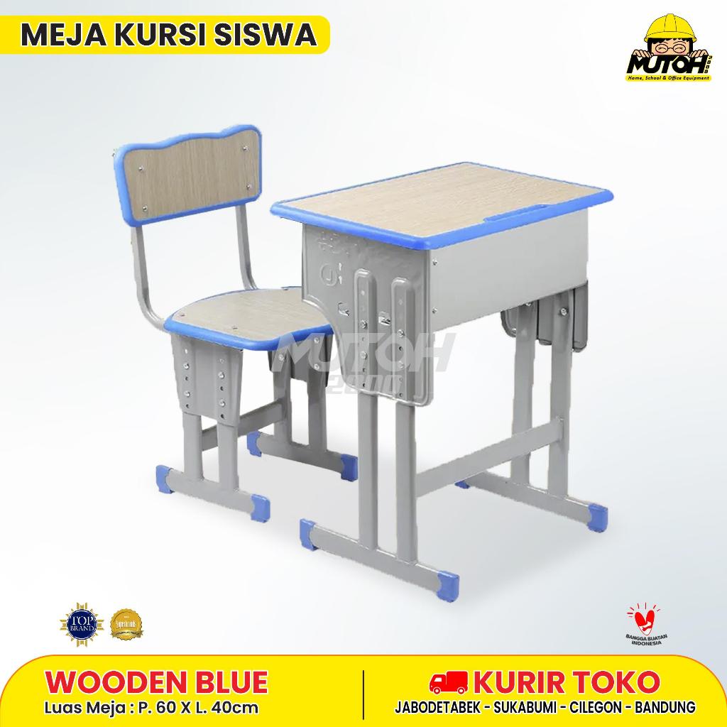 Meja belajar Set Wooden Blue meja kursi siswa | warna serat kayu lis biru - Kayu Lis biru