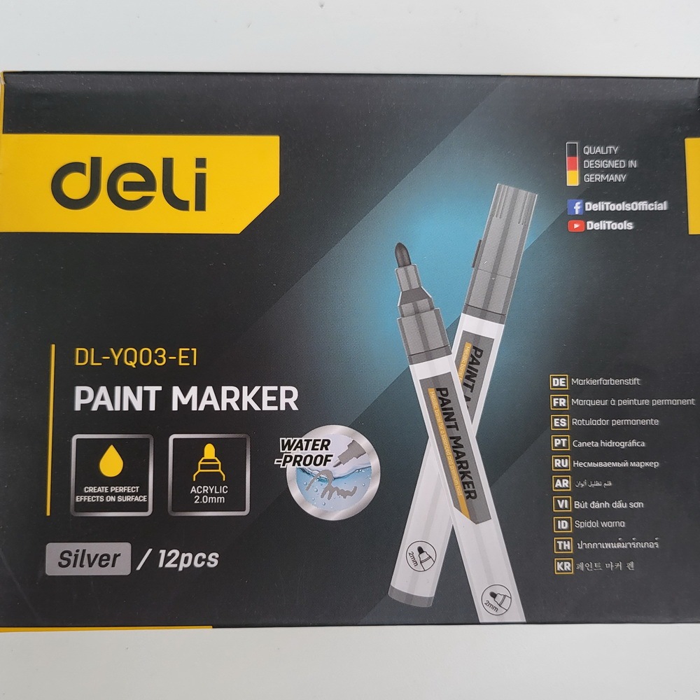 

DELI Paint Marker Spidol Besi Anti Air Multifungsi Permanen Hitam Putih Silver