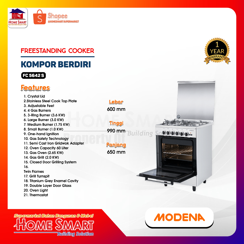 MODENA Frestanding Cooker FC 5642 S - Kompor Freestanding FC5642S
