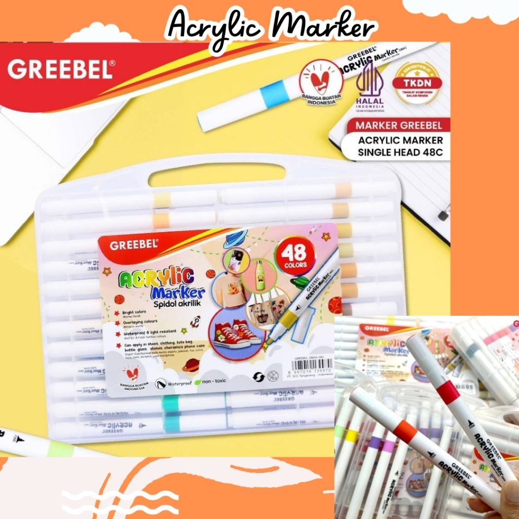 

GREEBEL Spidol Acrylic Marker Single Head Warna Warni Gambar Sketsa 12 18 24 36 48 Color