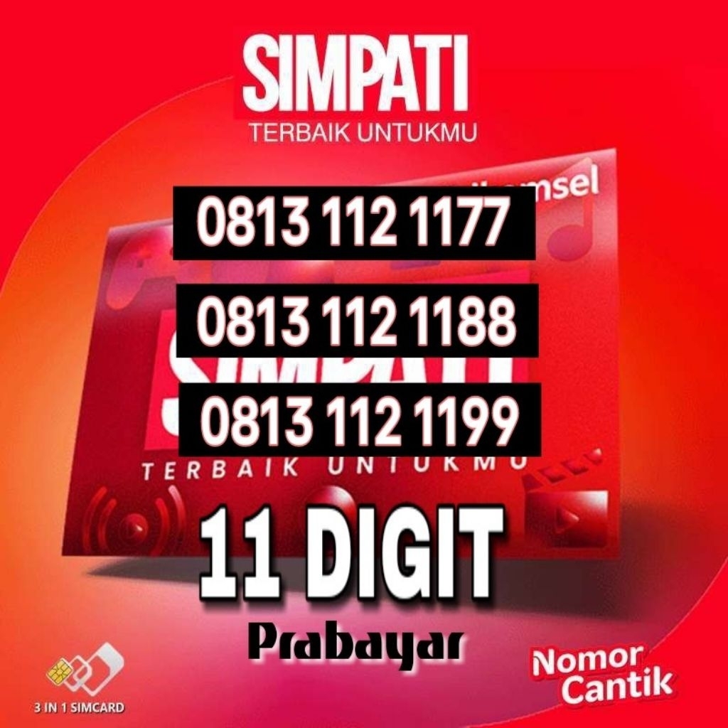 NOMOR CANTIK TELKOMSEL SIMPATI 4G LTE 11 DIGIT O813 112 1177 1188 1199