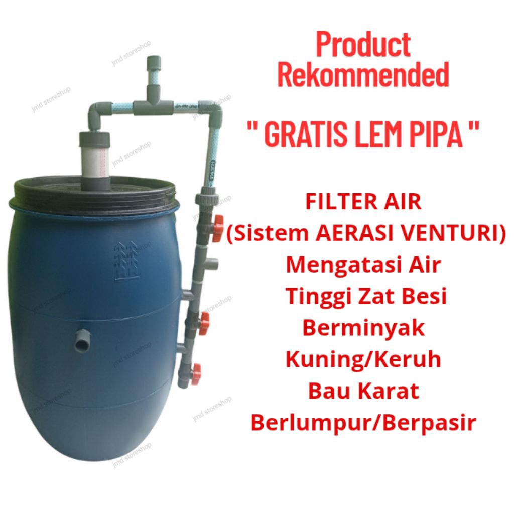 Filter air drum 60L/80L pipa 3/4" (Aerasi Venturi) filter air tinggi zat besi / Filter drum / Filter