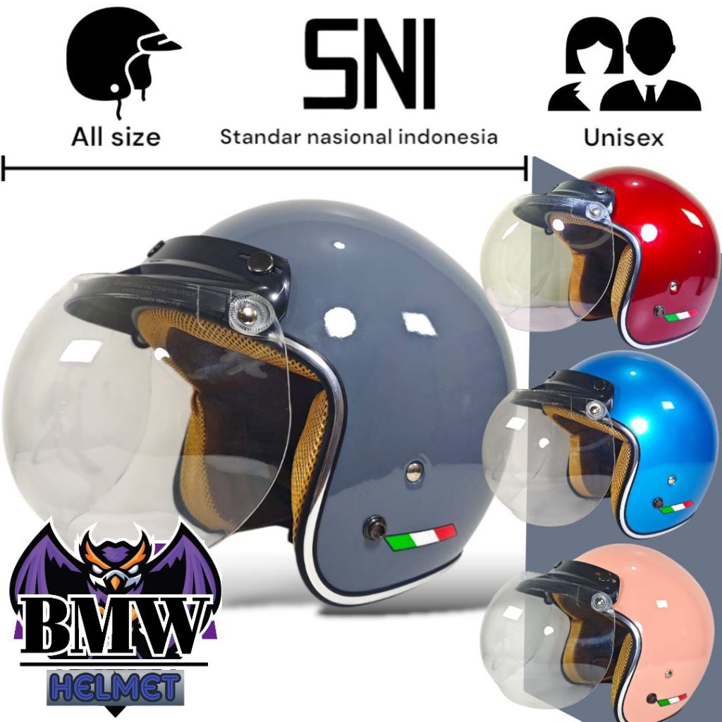 Helm Retro Dewasa List Crome / Helm Bogo Dewasa Hijab / Helm Bogo Cewe Cowo || VISOR CEMBUNG