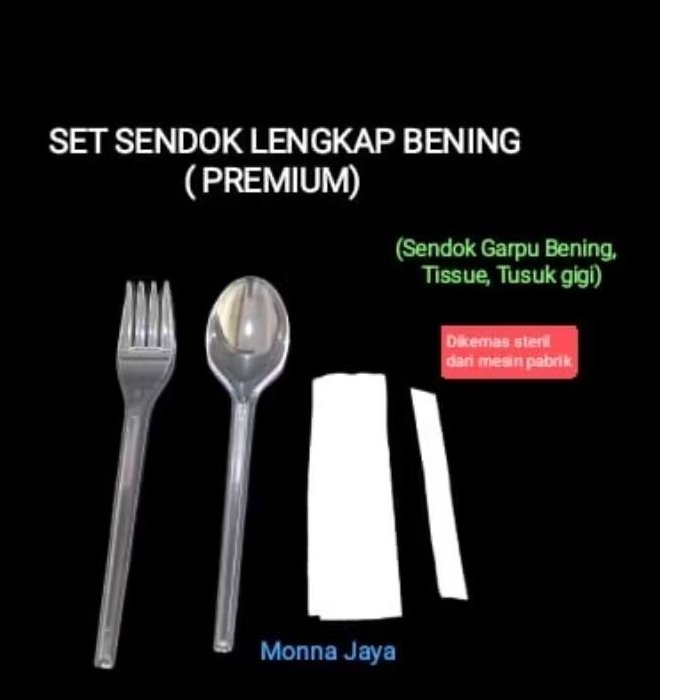 Sendok Garpu Set Plastik Bening/Sendok Garpu Steril/ Sendok Garpu Tissue Tusuk Gigi Bening  Premium