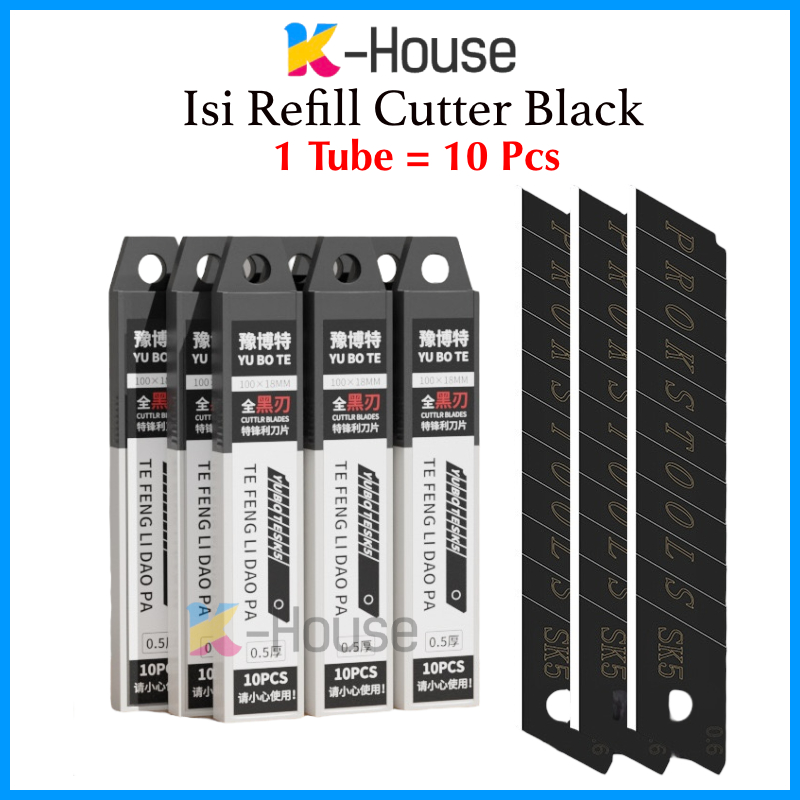 

KH - A17 (Isi 10pcs) Isi Ulang Cutter Hitam 1 Tube Ukuran Besar 100 x 18mm | Refill Cutter SK5 Black | Refill Cutter L-150
