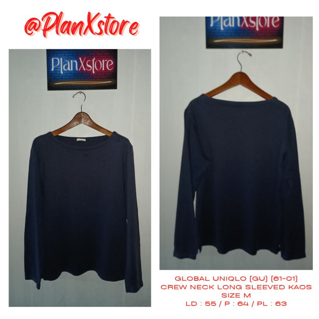 GLOBAL UNIQLO (GU) (61-01) CN LONG SLEEVED KAOS SIZE M WARNA NAVY PRELOVED TERJANGKAU