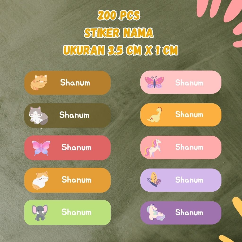 

(200 pcs) Stiker nama anak custom Nama ukuran 3.5 CM X 1 CM TERMURAH !!!!