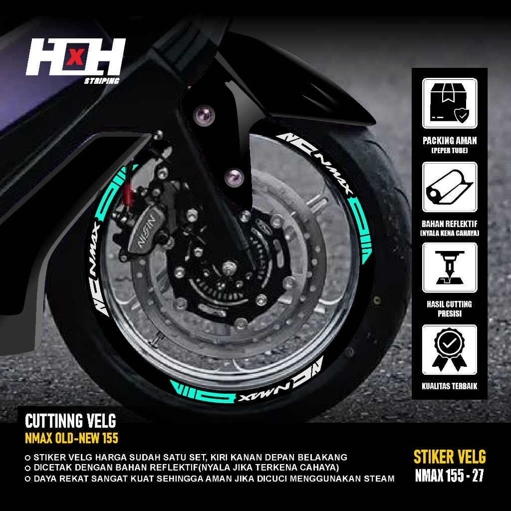 (COD) Cutting Sticker Velg yamaha Nmax 155 turbo connected Stiker Lis Variasi Ban velk nyala 27