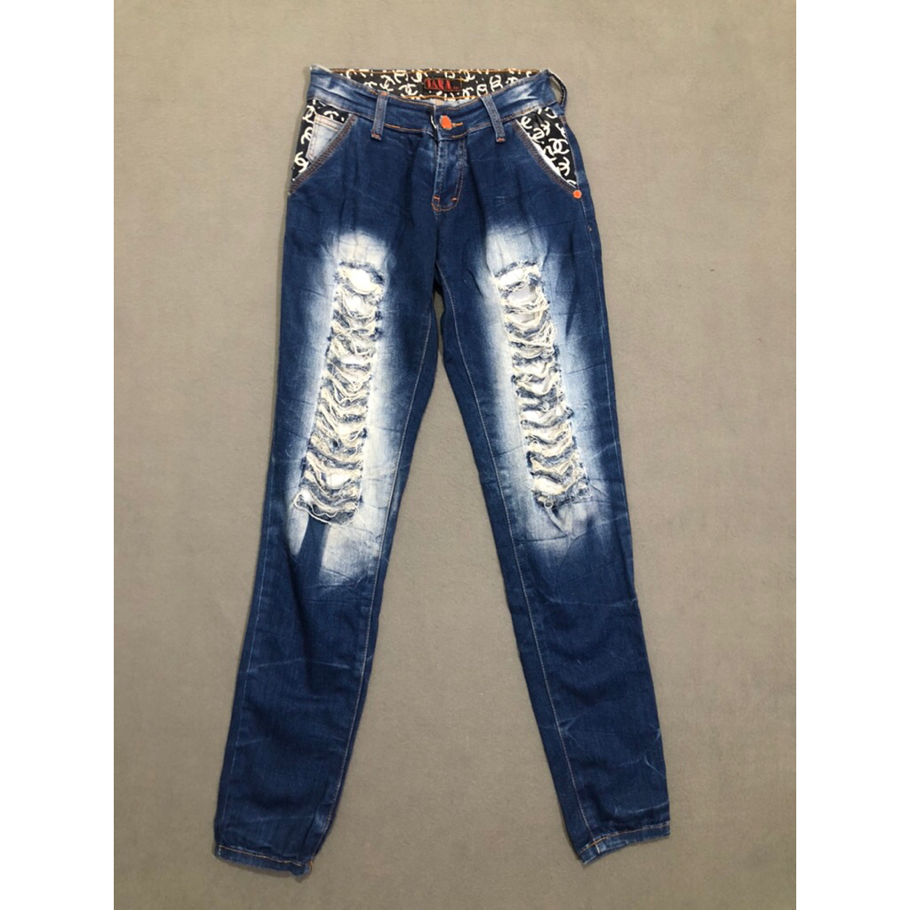 CELANA PANJANG RIPPED JEANS BLUE DENIM STREET STYLES GRUNGE SKU 1050