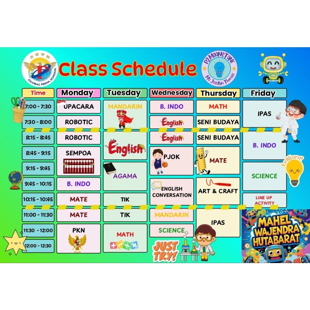 

Jadwal Pelajaran Anak TK SD Lucu & Warna-Warni + Tali Gantung | Laminating Tebal Awet