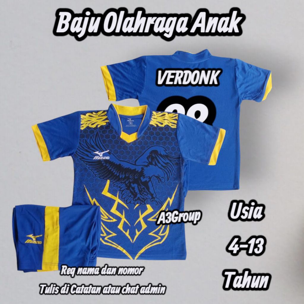 GRATIS SABLON NAMA DAN NOMOR PAKAIAN OLAHRAGA ANAK BAJU VOLLY ANAK SD/SMP