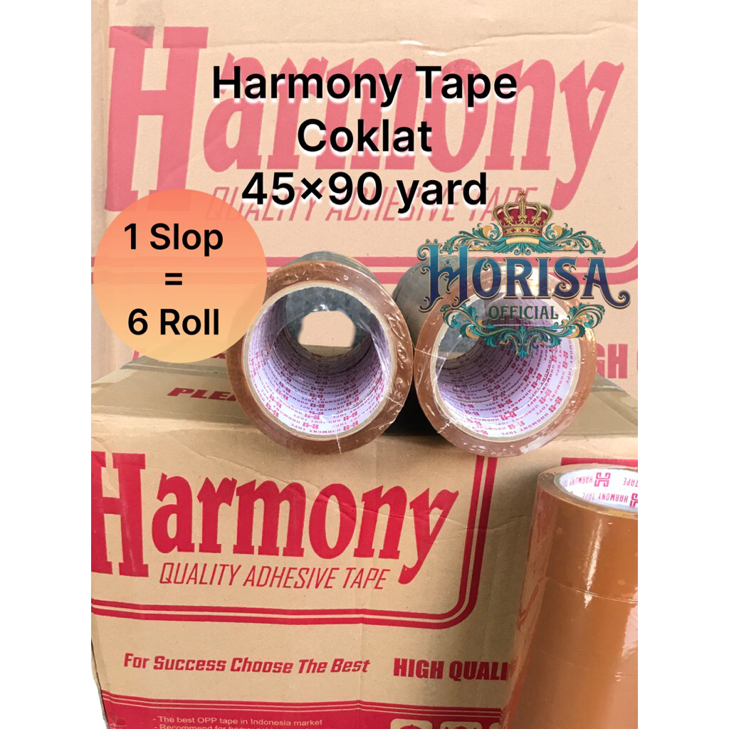 

Harmony Tape 45 mm × 90 Yard 1 Slop isi 6 Roll / pcs – Lakban coklat terbaik, Best Seller termurah